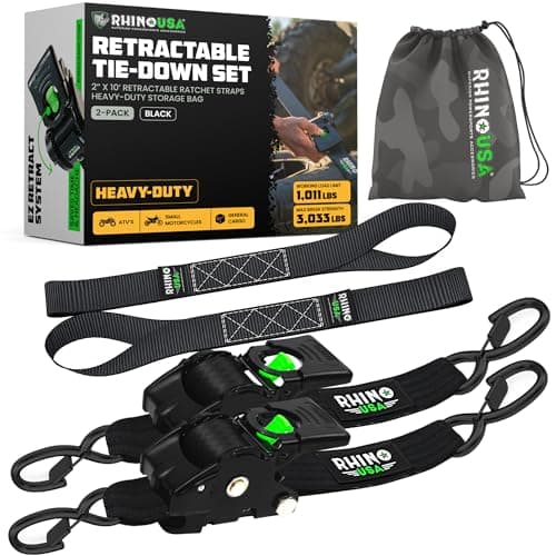 Rhino USA Retractable Ratchet Straps, 2 in x 10 ft, 3,033 lb, 2-pack